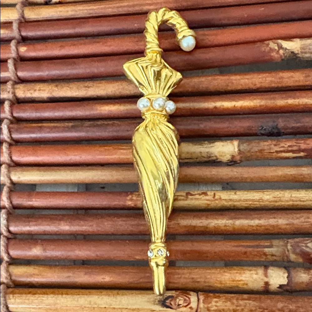 Georgiou Gold and Pearl Women's Umbrella Parasol Brooch